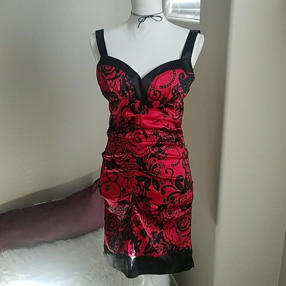 A black & red HOT🔥 Faux Satin Dress